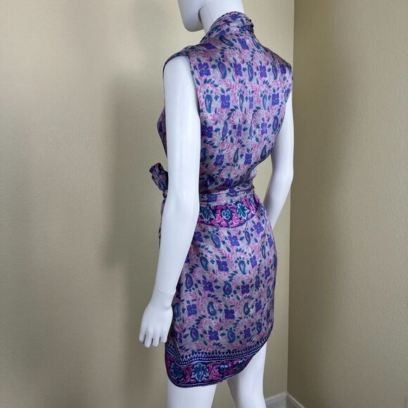 Zara Womens Size S Pasiley Floral Satin Wrap Mini Dress Boho Party Preppy Resort - Picture 15 of 16